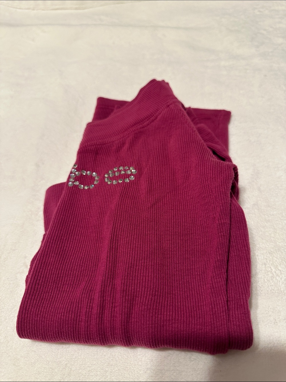 bebe Raspberry Off-Shoulder Rhinestone Logo Top - Picture 4 of 4